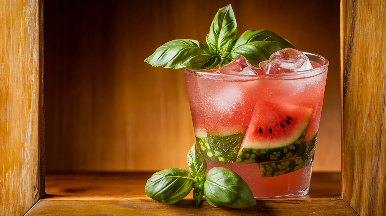 Cocktail rafraîchissant à la pastèque et au basilic