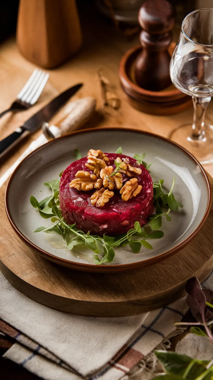 Tartare de betterave au chèvre frais et noix