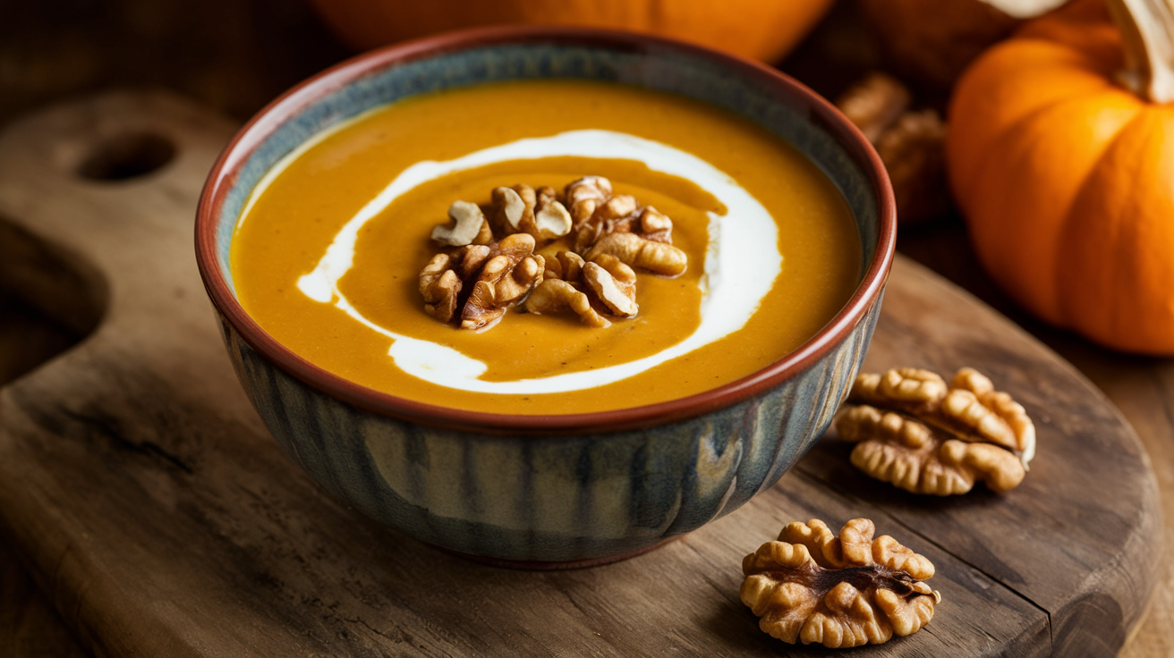 Velouté de potiron aux éclats de châtaignes