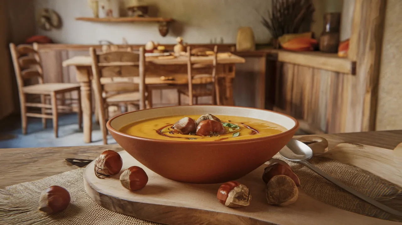 Soupe de potiron et châtaignes rôties