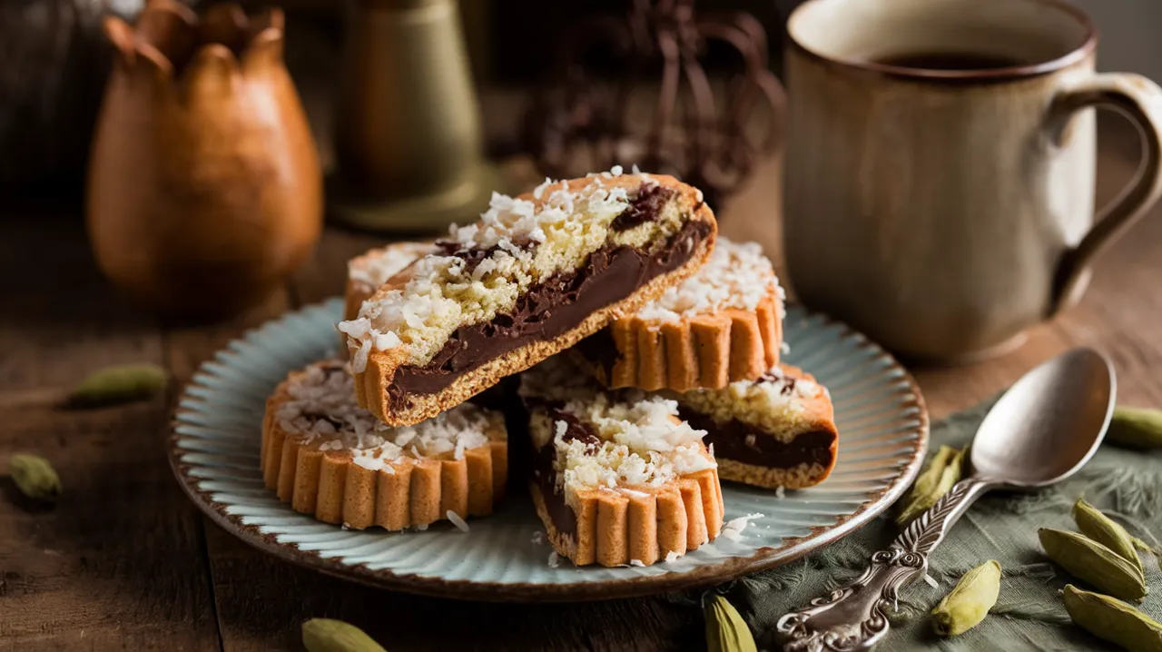 Biscuit à la noix de coco et à la cardamome, fourré au chocolat