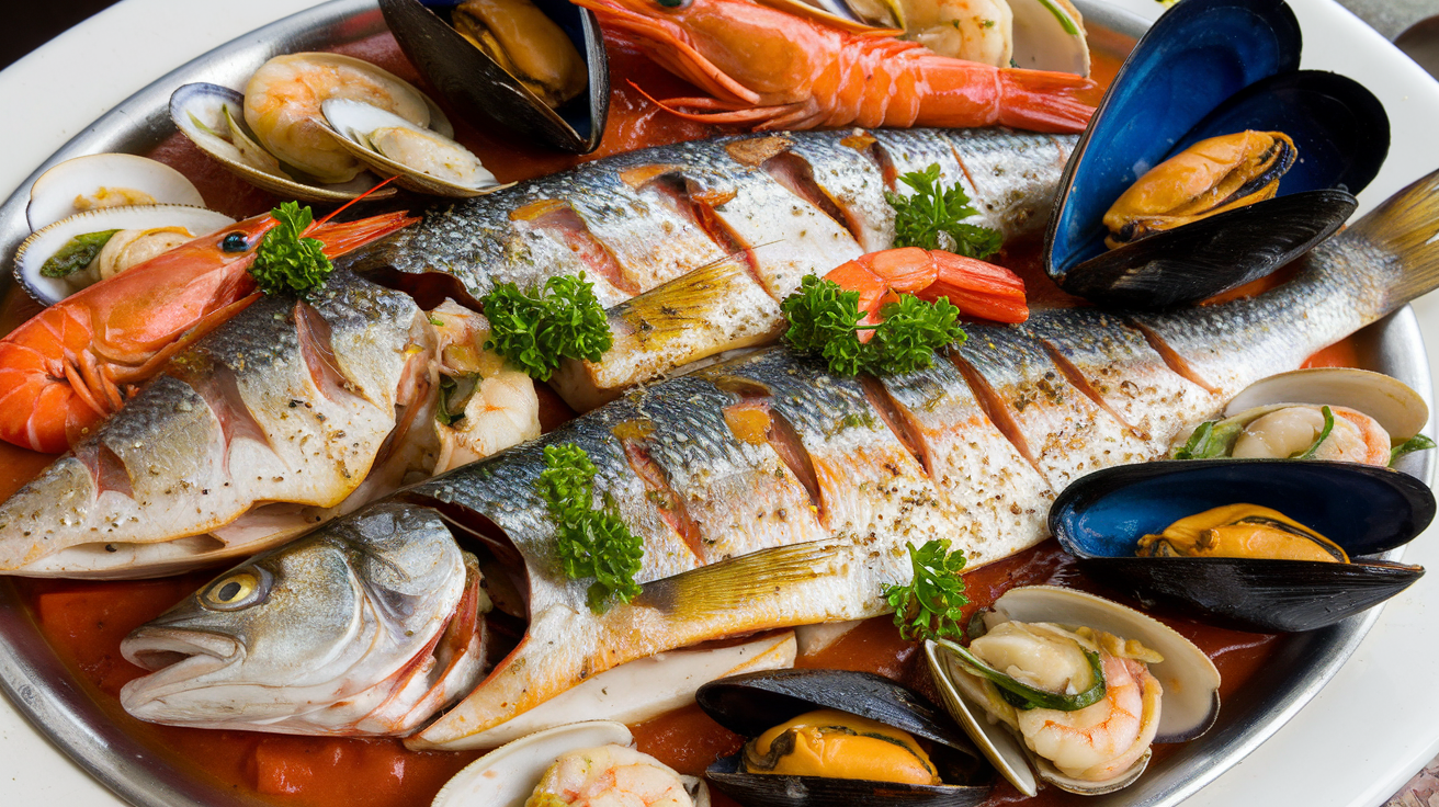 Parillada de poissons et fruits de mer