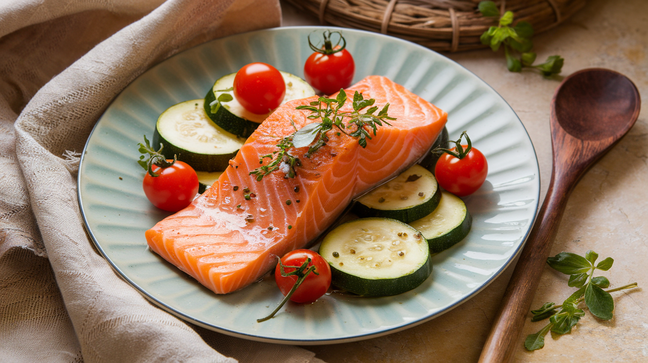 Poêlée de saumon aux courgettes et tomates cerises