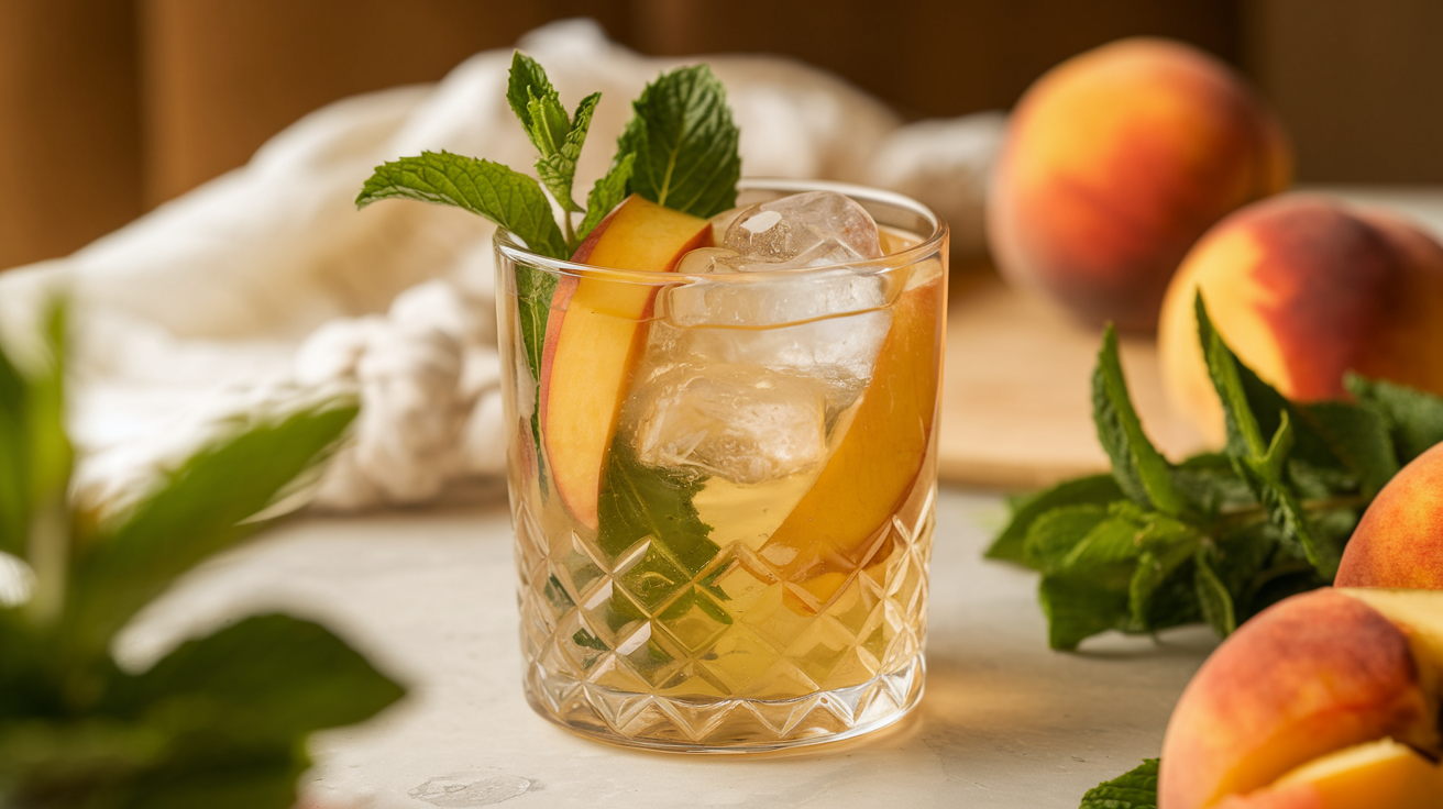 Recette de thé glacé à la pêche et à la menthe fraîche
