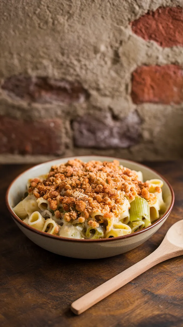 Gratin de pâtes aux poireaux et ricotta
