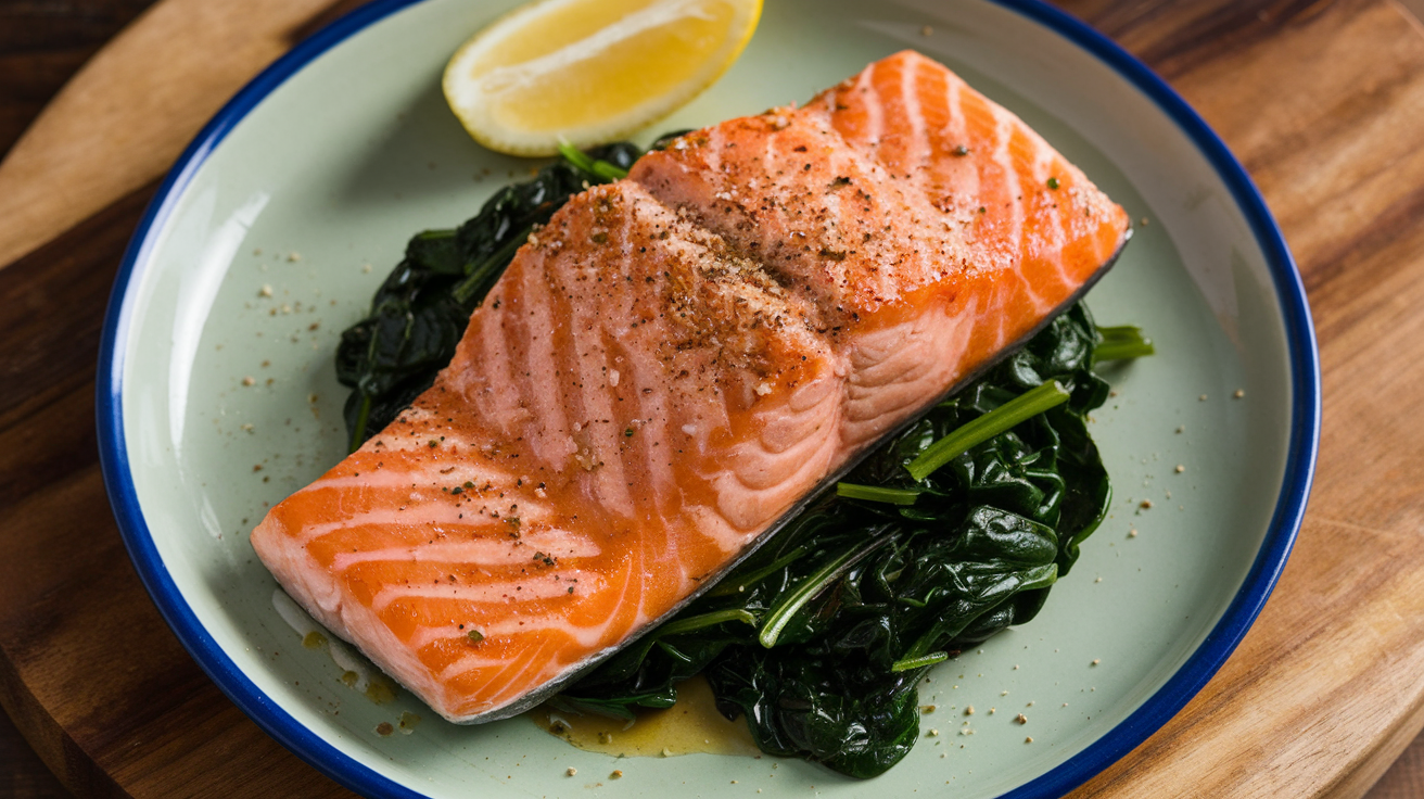 Filet de saumon aux épinards sautés