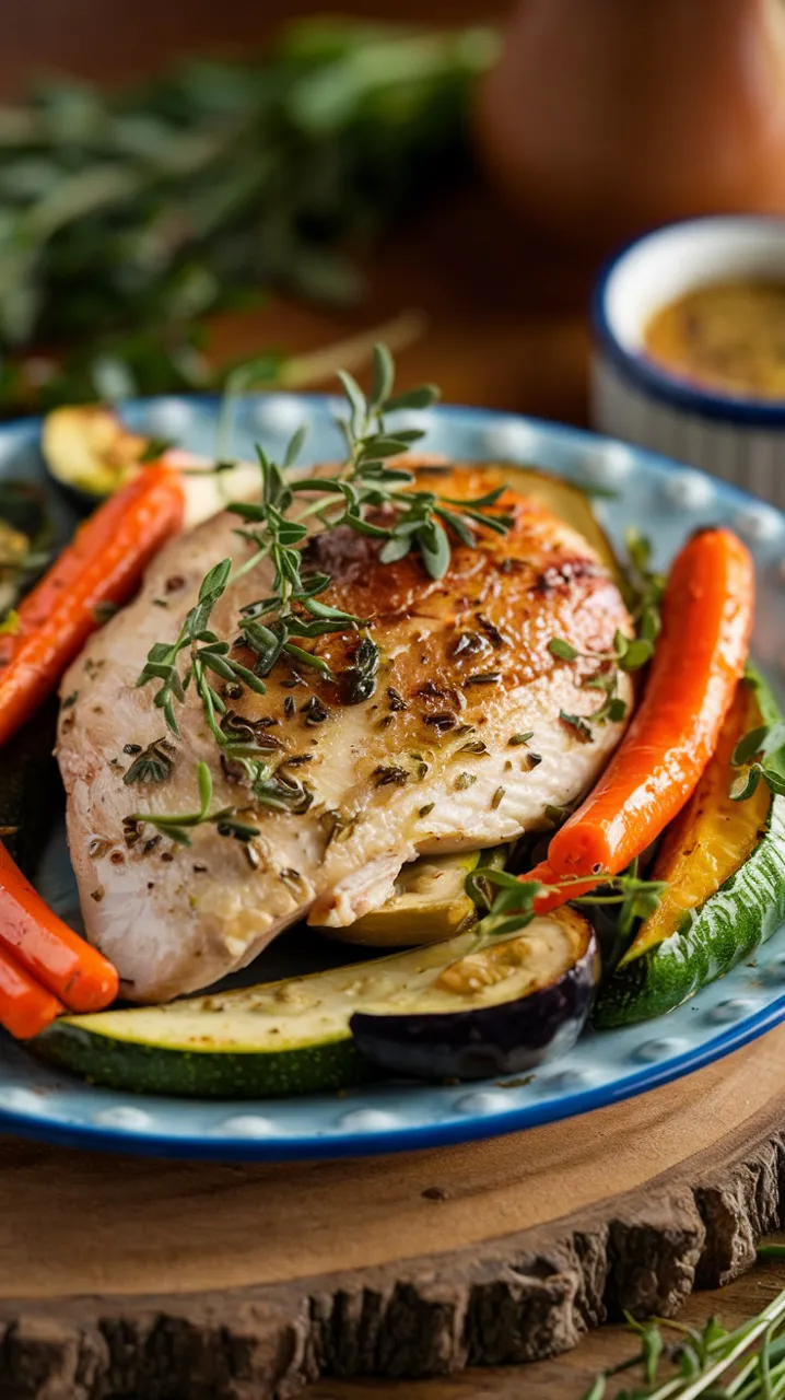 Filet de poulet aux herbes et légumes rôtis