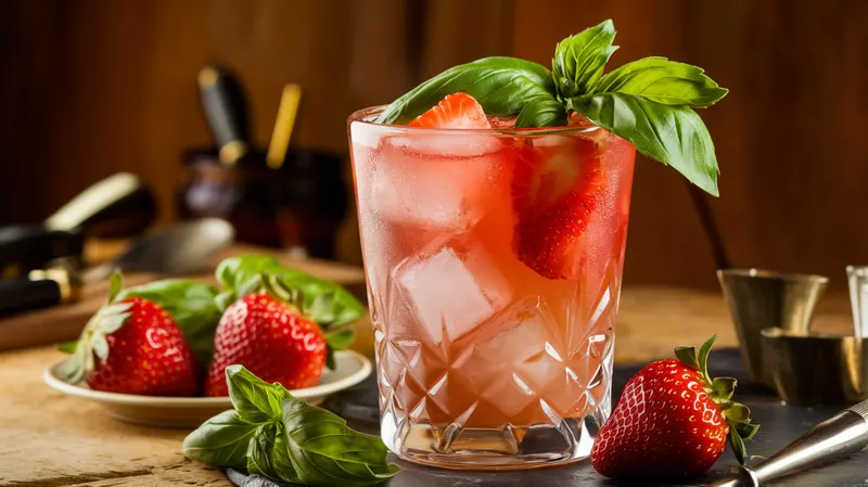 Cocktail Sans Alcool à la Fraise et au Basilic - recette Boisson Facile