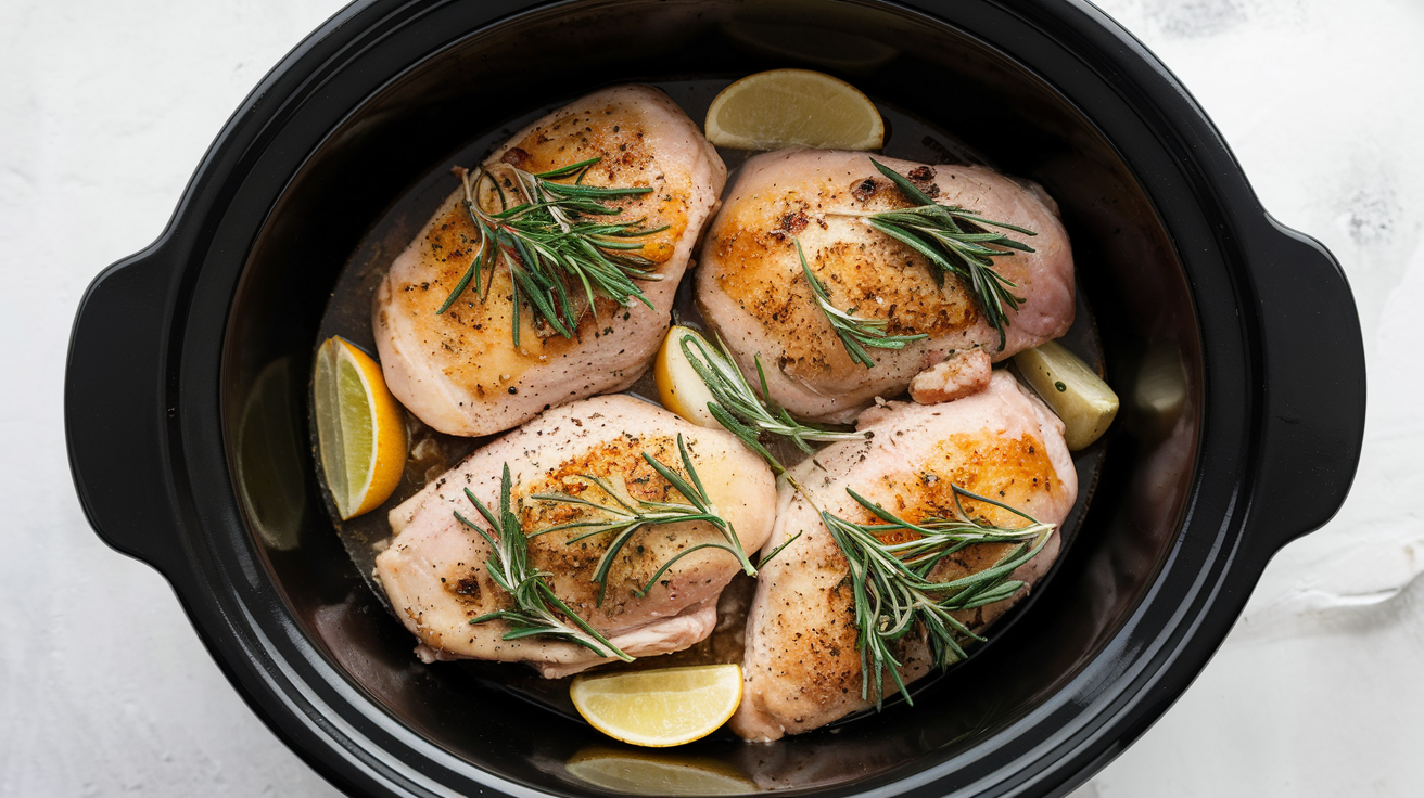Poulet à l'ail et aux herbes cuit lentement