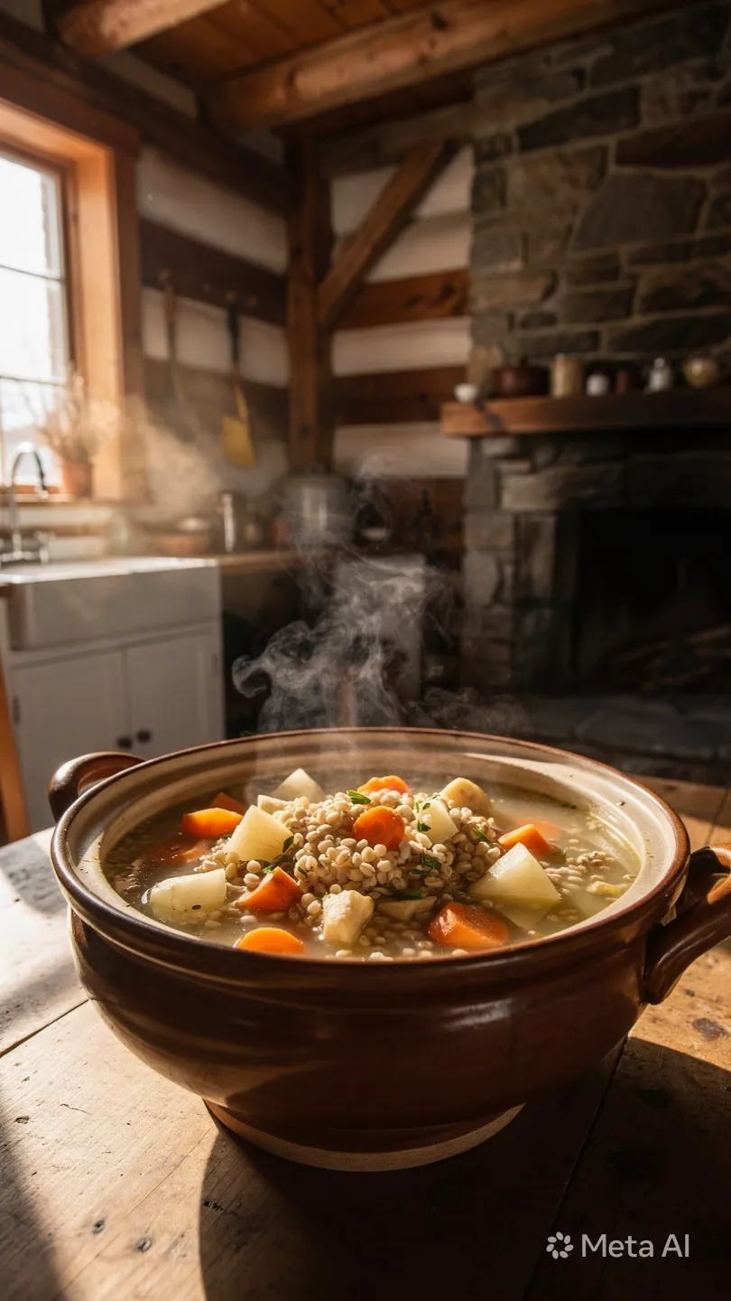 Soupe à l'orge et légumes racines