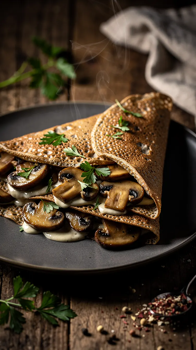 Galettes de sarrasin garnies aux champignons