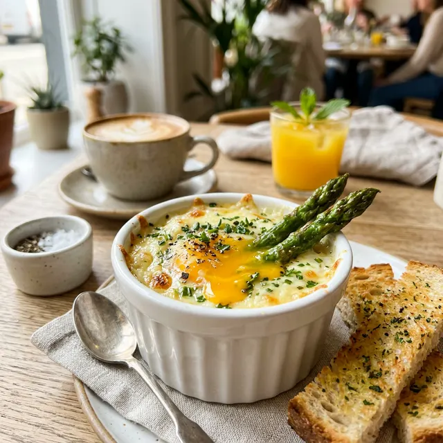 Œufs Cocotte aux Pointes d'Asperges - recette Entrée Facile